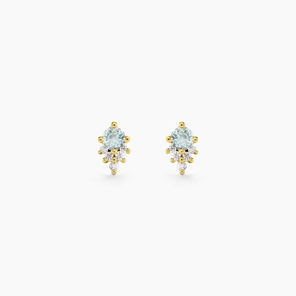 Boucles D'Oreilles Puces Poem Argent Jaune Topaze Oxyde De Zirconium