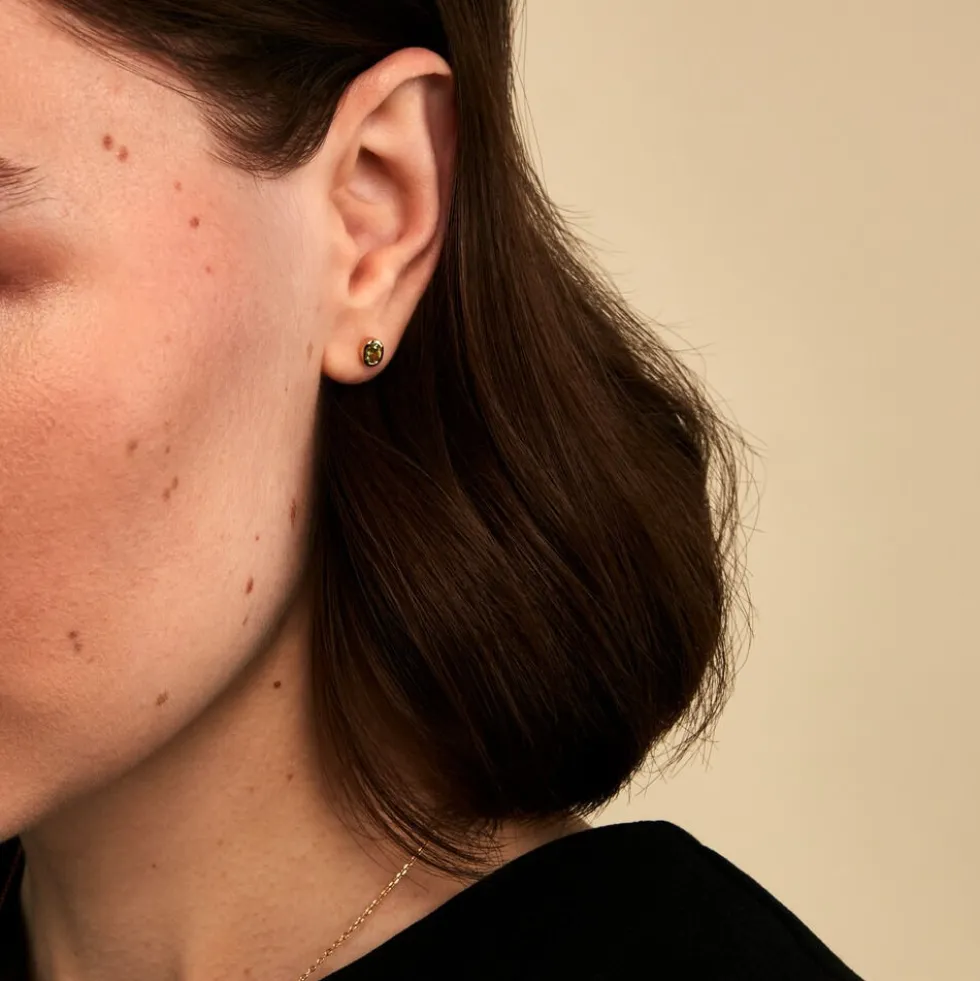Boucles D'Oreilles Puces Poem Argent Jaune Péridot