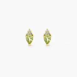 Boucles D'Oreilles Puces Poem Argent Jaune Péridot Oxyde De Zirconium