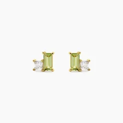 Boucles D'Oreilles Puces Poem Argent Jaune Péridot Oxyde De Zirconium