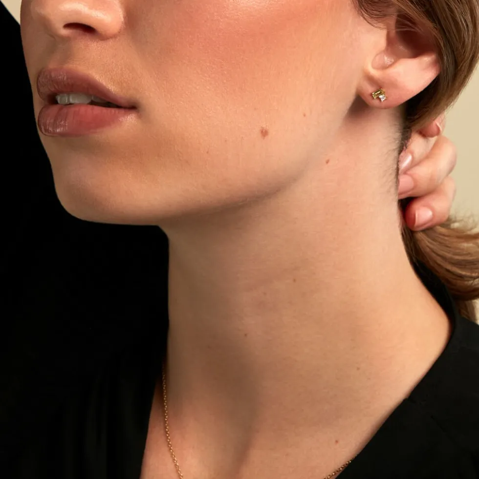 Boucles D'Oreilles Puces Poem Argent Jaune Péridot Oxyde De Zirconium
