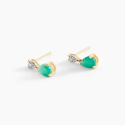 Boucles D'Oreilles Puces Porfirio Or Jaune Emeraude Diamant