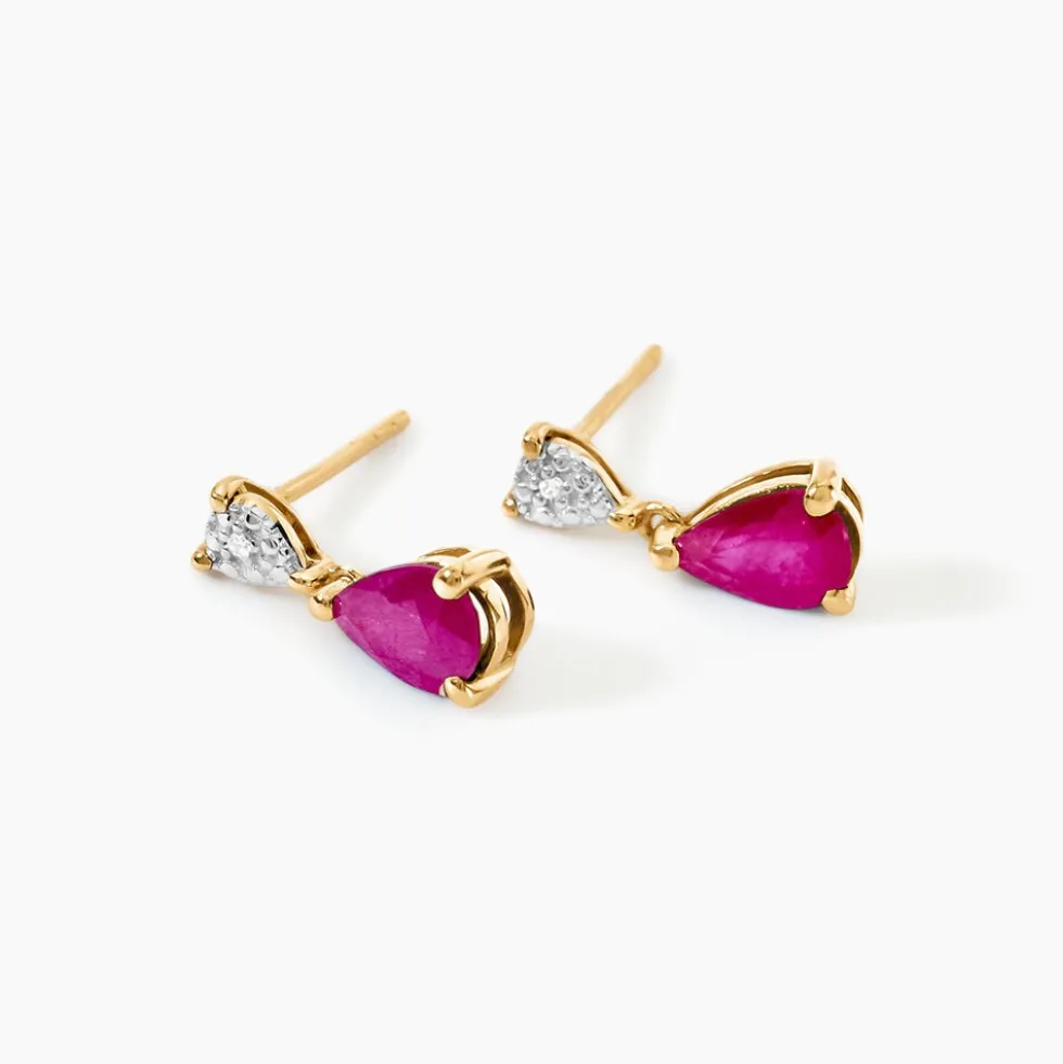 Boucles D'Oreilles Puces Porfirio Or Jaune Rubis Diamant