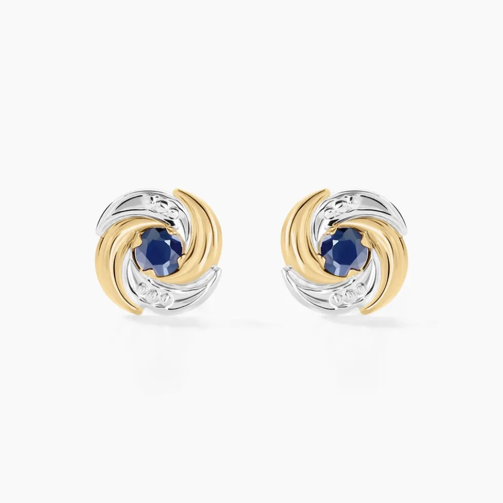 Boucles D'oreilles Puces Potentille Or Jaune Saphir