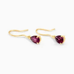 Boucles D'oreilles Puces Rhodolite Goutte Or Jaune Rhodolite