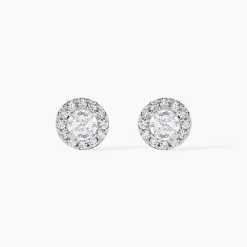 Boucles D'oreilles Puces Rosalie Or Blanc Oxyde De Zirconium