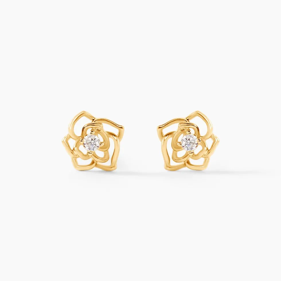 Boucles D'oreilles Puces Rozsi Or Jaune Oxyde De Zirconium