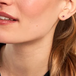 Boucles D'oreilles Puces Sabella Or Jaune Rubis Diamant