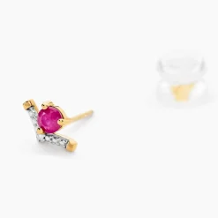 Boucles D'oreilles Puces Sabella Or Jaune Rubis Diamant