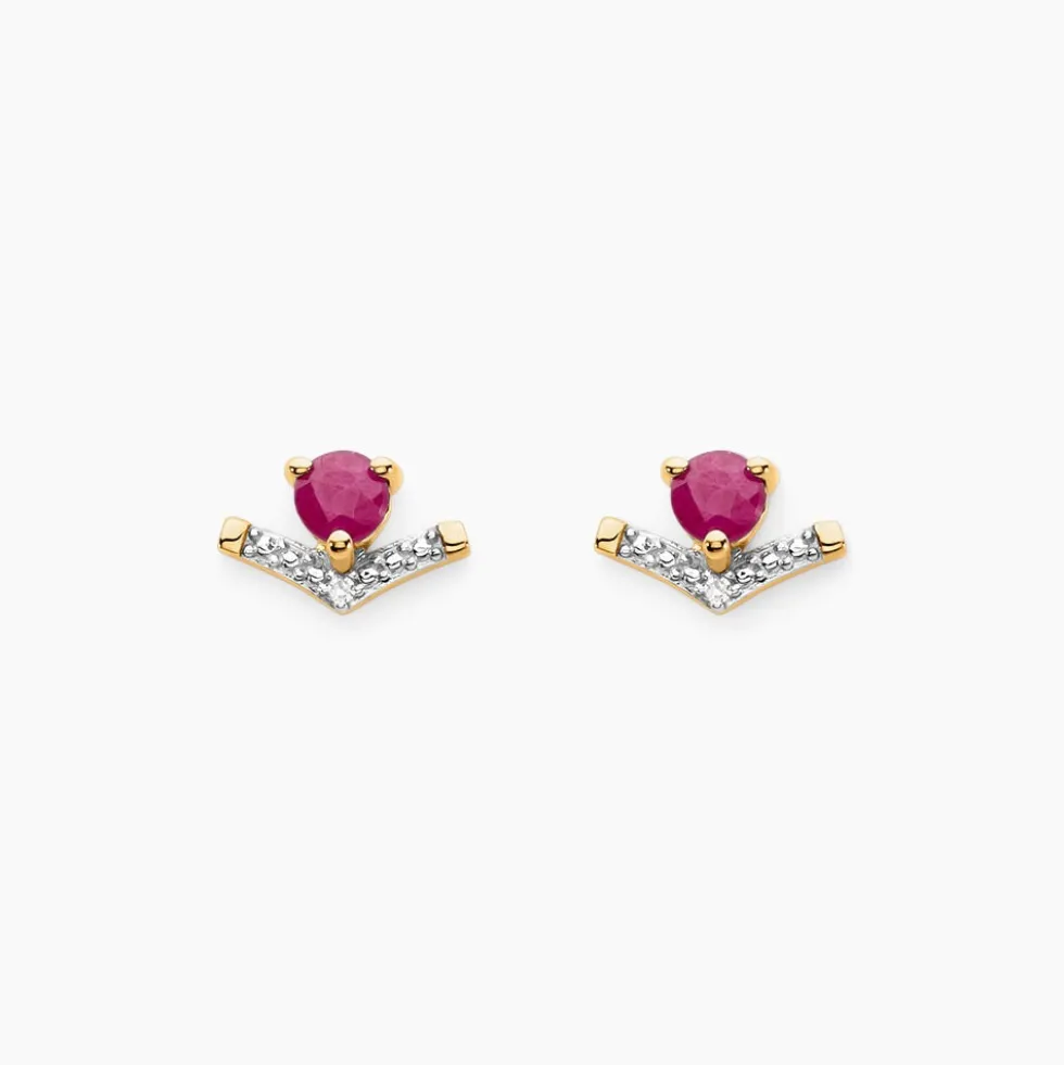 Boucles D'oreilles Puces Sabella Or Jaune Rubis Diamant