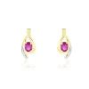 Boucles D'oreilles Puces Sagesse Or Jaune Rubis Et Diamant
