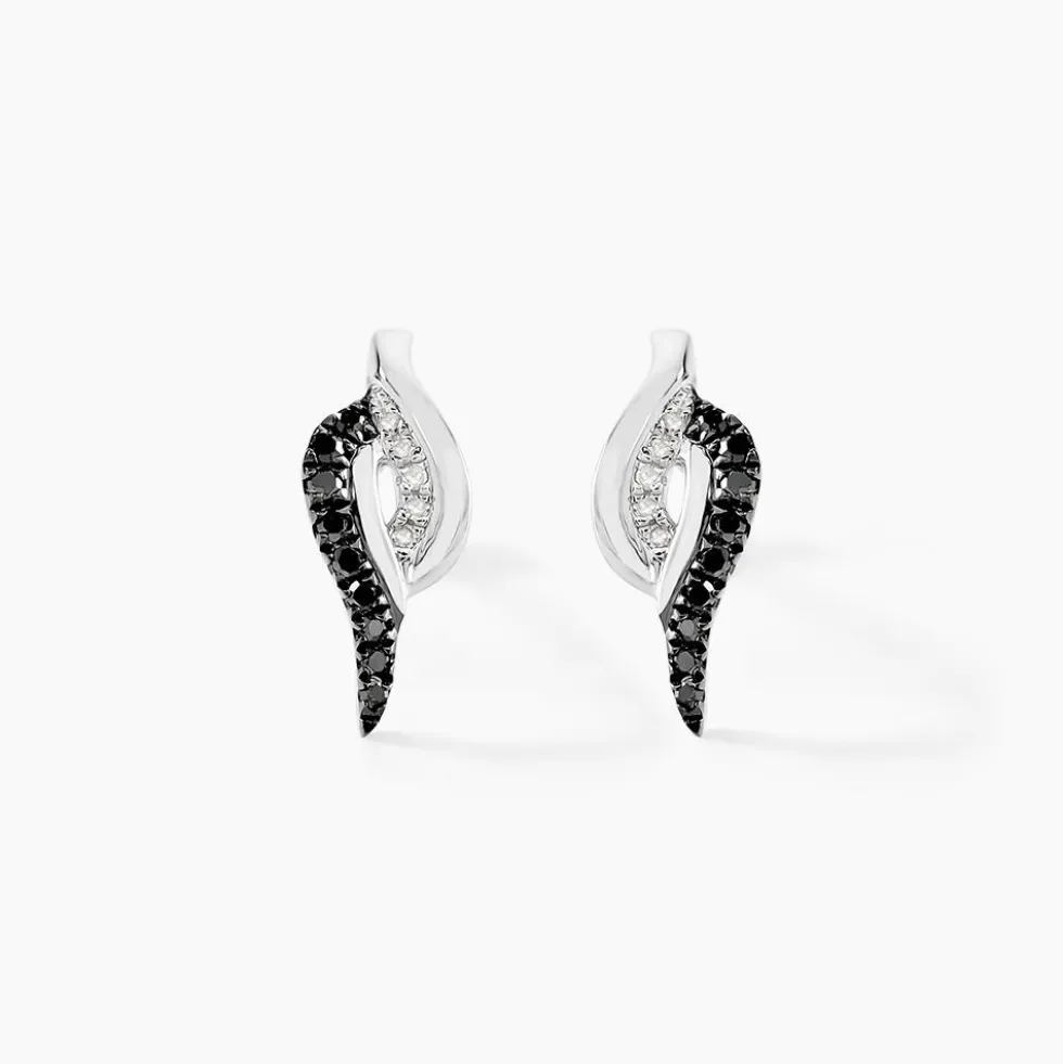 Boucles D'oreilles Puces Sculptural Or Blanc Diamant