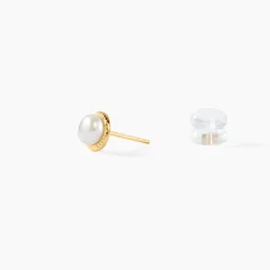 Boucles D'oreilles Puces Siera Diamante Or Jaune Perle De Culture