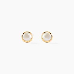 Boucles D'oreilles Puces Siera Diamante Or Jaune Perle De Culture