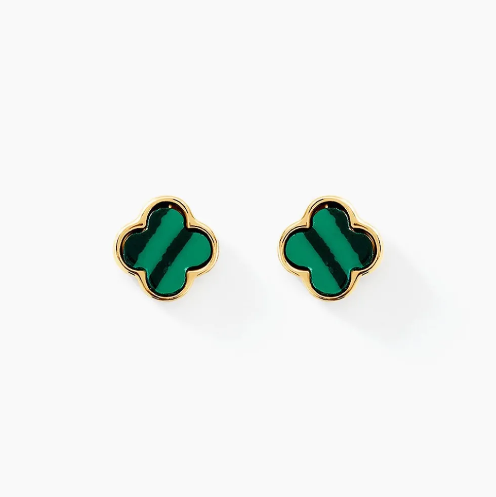 Boucles D'oreilles Puces Stellya Or Jaune Malachite