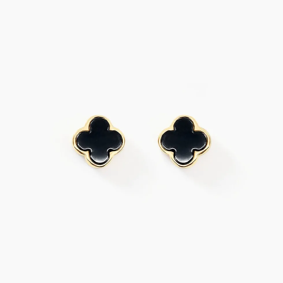Boucles D'oreilles Puces Stellya Or Jaune Onyx