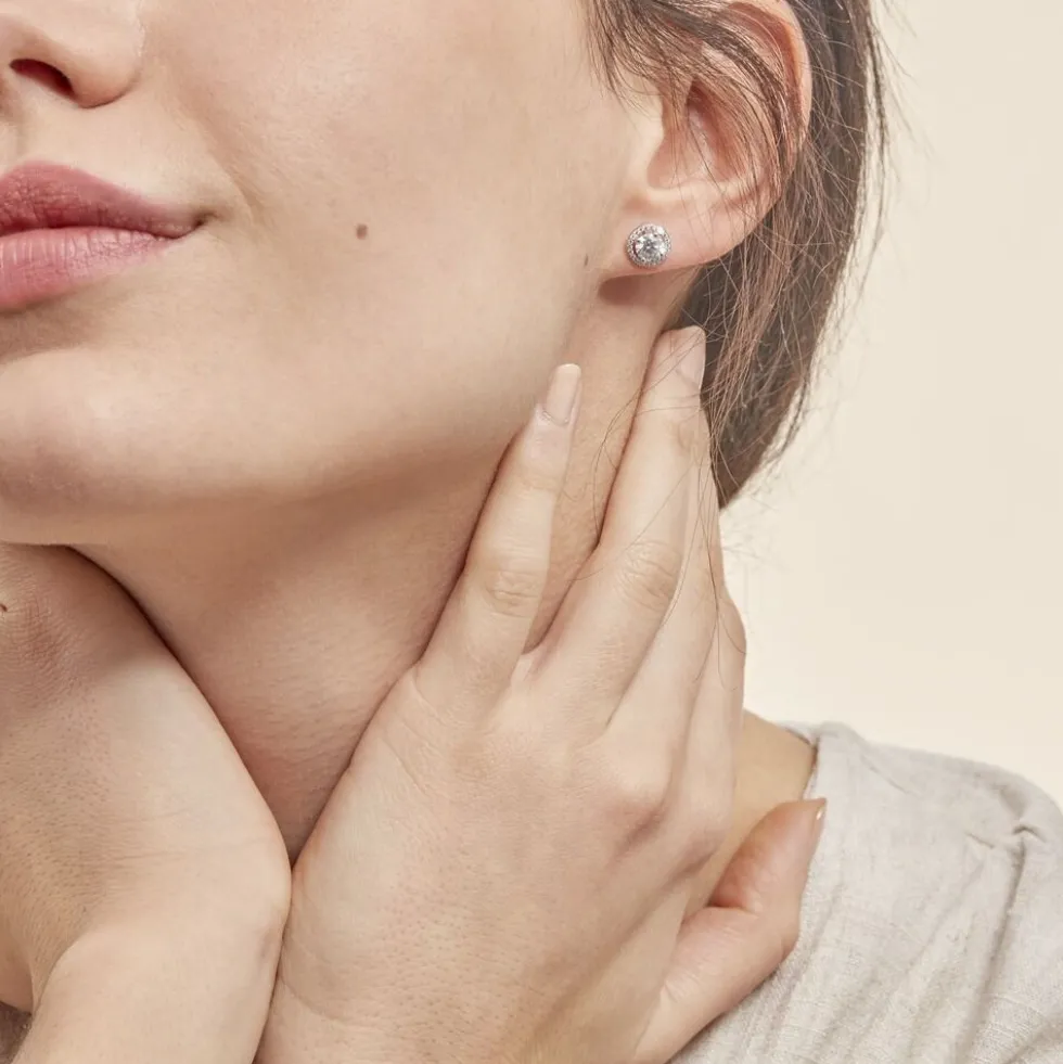 Boucles D'oreilles Puces Stelila Or Blanc Oxyde De Zirconium