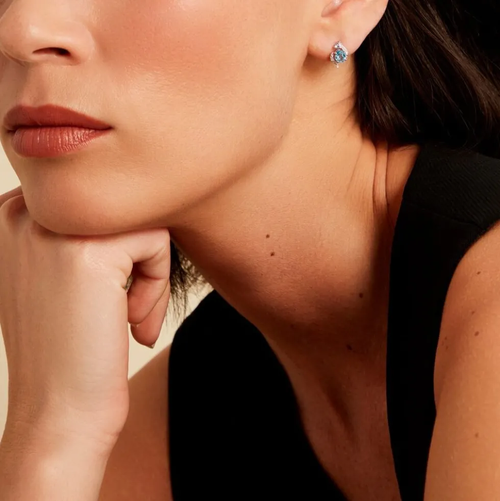 Boucles D'oreilles Puces Sunset Or Blanc Topaze Oxyde