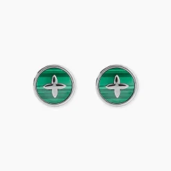Boucles D'Oreilles Puces Talismania Argent Blanc Malachite