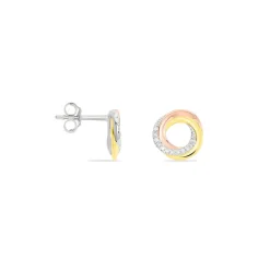 Boucles D'oreilles Puces Tiara Or Tricolore Diamant