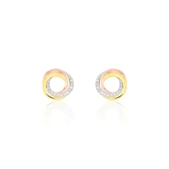 Boucles D'oreilles Puces Tiara Or Tricolore Diamant
