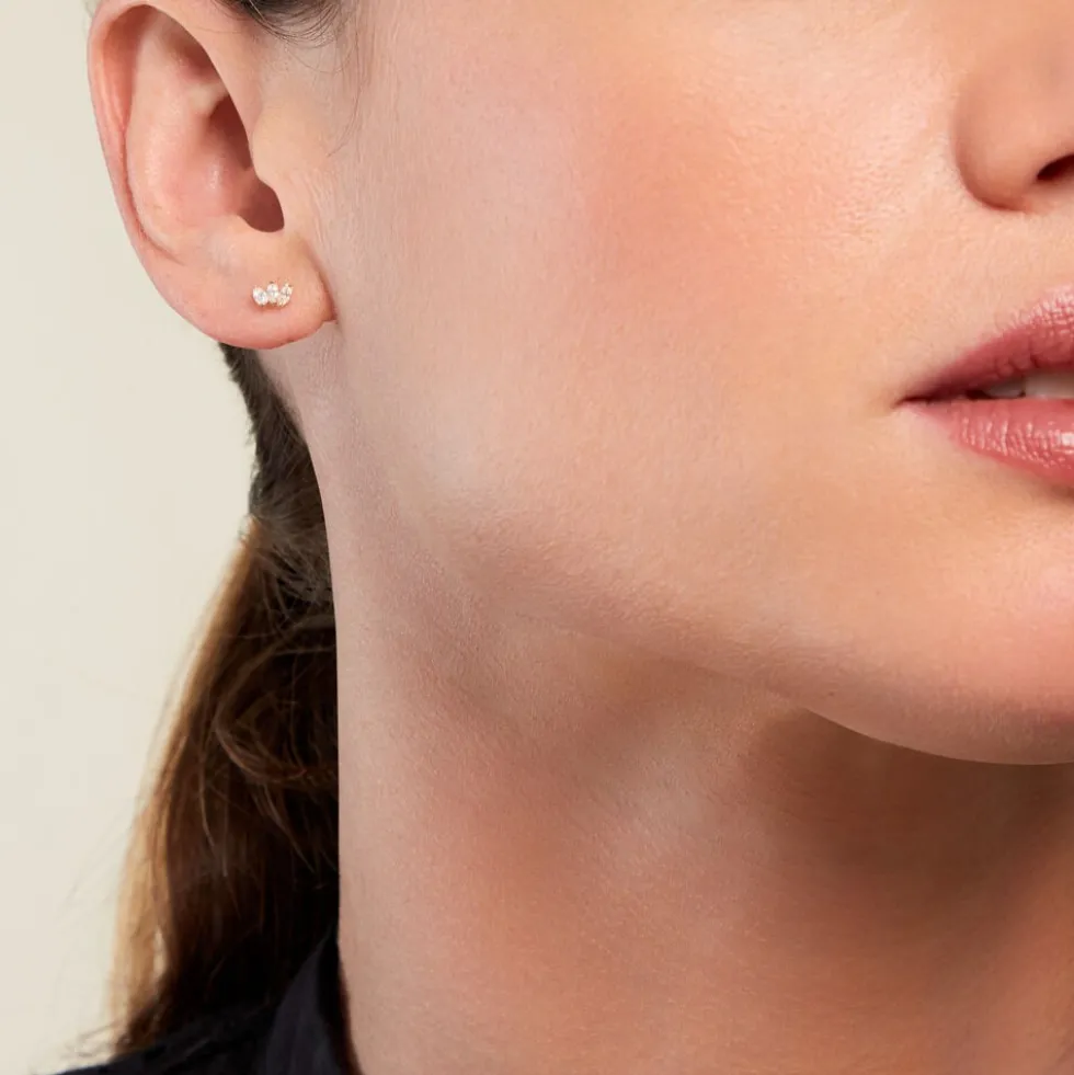 Boucles D'oreilles Puces Trai Or Jaune Oxyde De Zirconium