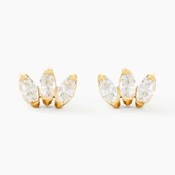 Boucles D'oreilles Puces Trai Or Jaune Oxyde De Zirconium