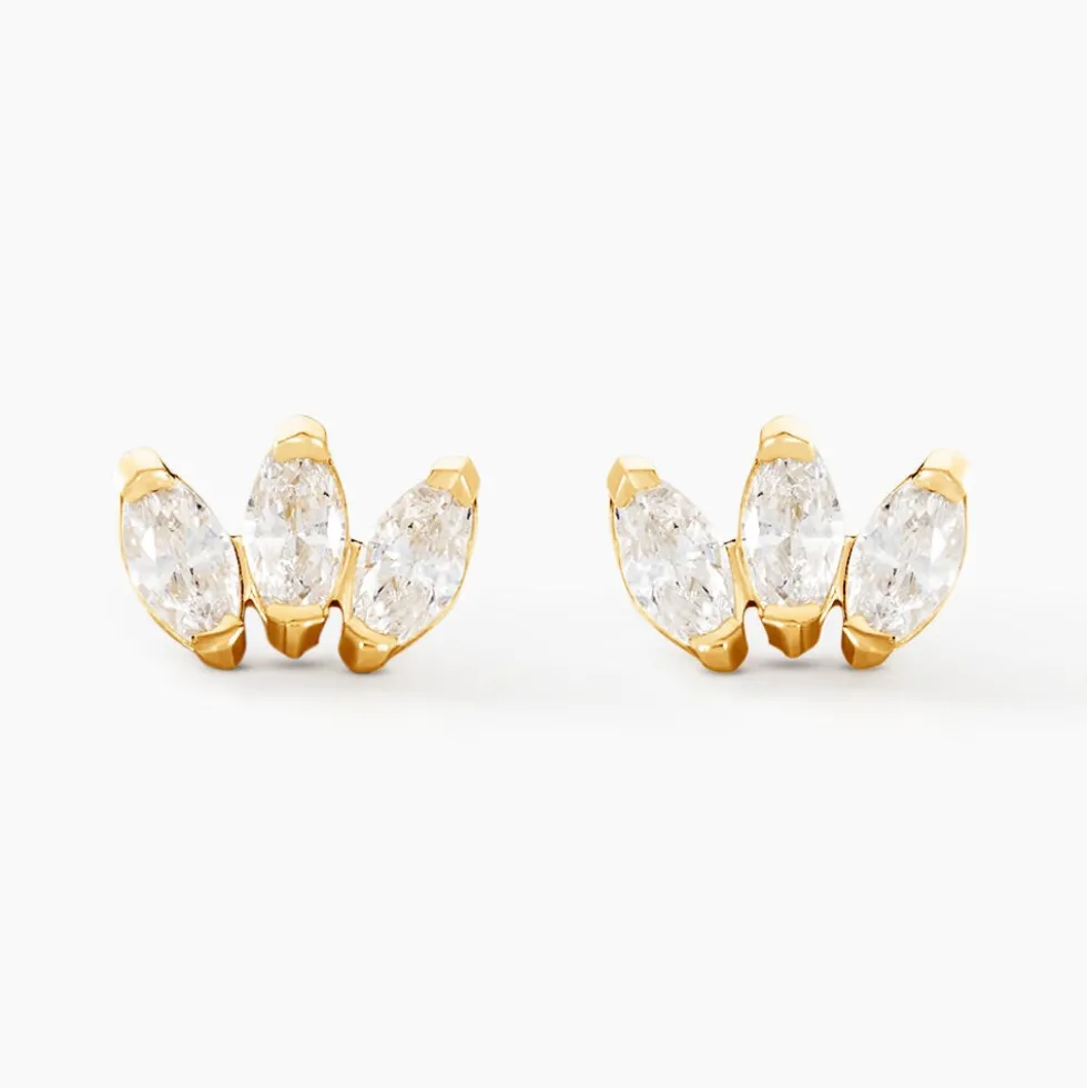 Boucles D'oreilles Puces Trai Or Jaune Oxyde De Zirconium