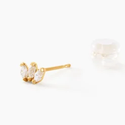 Boucles D'oreilles Puces Trai Or Jaune Oxyde De Zirconium
