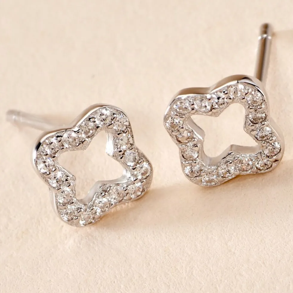 Boucles D'oreilles Puces Tully Argent Blanc Oxyde De Zirconium