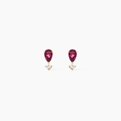 Boucles D'Oreilles Puces Valora Or Jaune Rhodolite Oxyde De Zirconium
