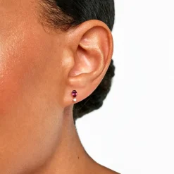 Boucles D'Oreilles Puces Valora Or Jaune Rhodolite Oxyde De Zirconium