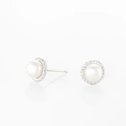 Boucles D'oreilles Puces Vittorio Argent Blanc Perle De Culture