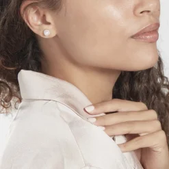Boucles D'oreilles Puces Vittorio Argent Blanc Perle De Culture