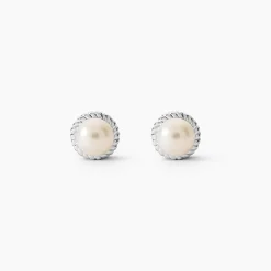 Boucles D'oreilles Puces Vittorio Argent Blanc Perle De Culture