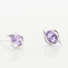 Boucles D'oreilles Puces Vrille Ovale Or Blanc Amethyste