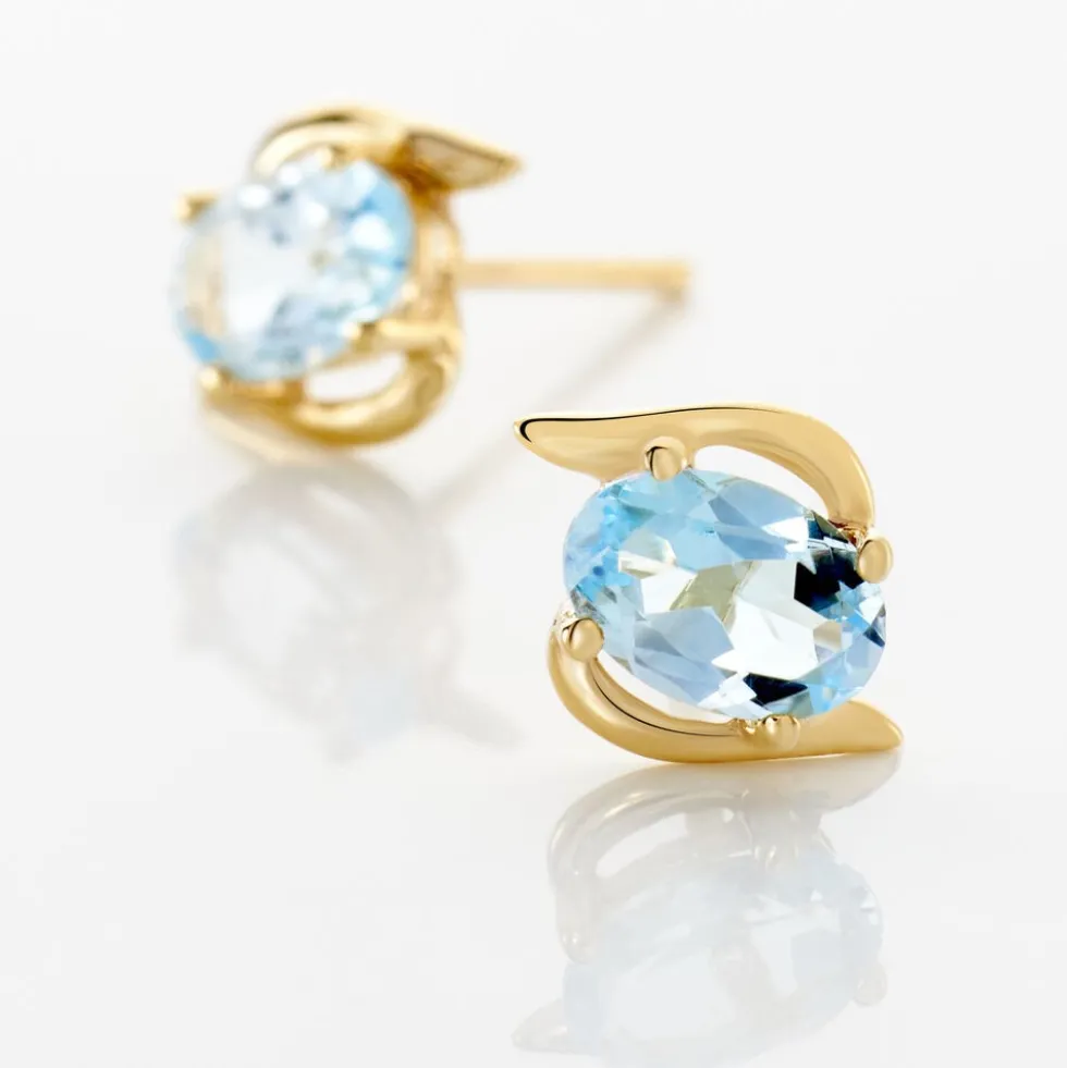 Boucles D'oreilles Puces Vrille Ovale Or Jaune Topaze