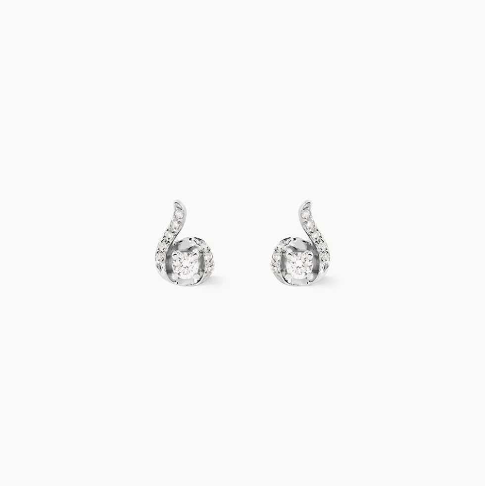 Boucles D'oreilles Puces Vrille Accompagnee Or Blanc Diamant