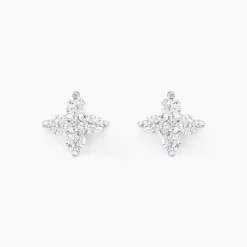 Boucles D'oreilles Puces Winter Flower Or Blanc Oxyde De Zirconium