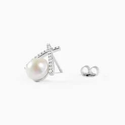 Boucles D'oreilles Puces Yacinthe Argent Perle De Culture Et Oxyde