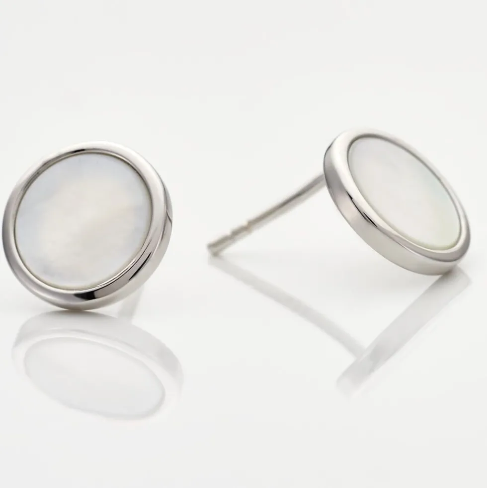 Boucles D'oreilles Puces Zealie Argent Blanc Nacre