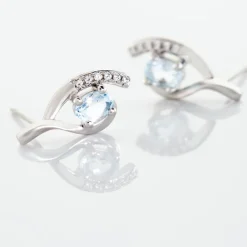 Boucles D'oreilles Sagesse Or Blanc Topaze Oxyde