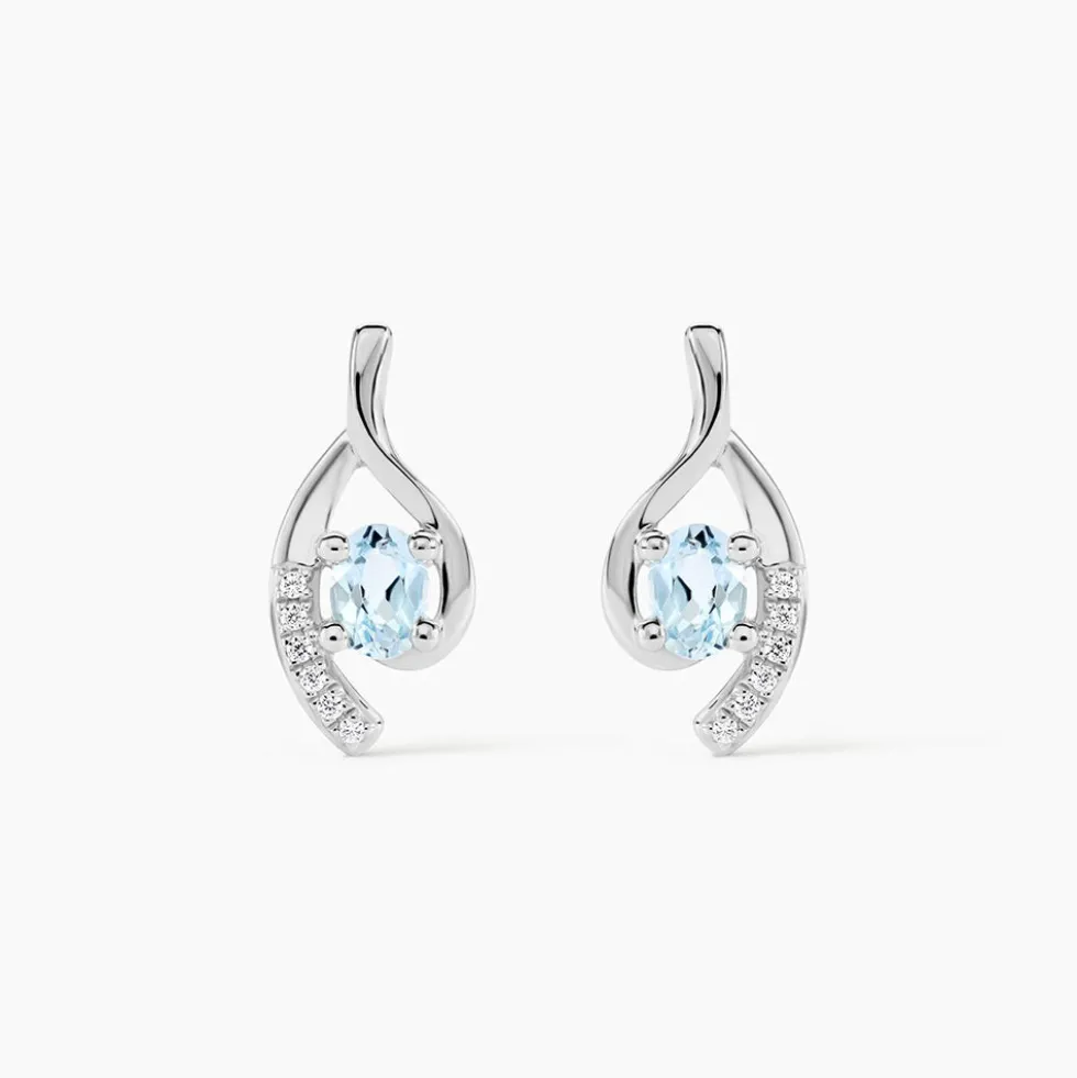 Boucles D'oreilles Sagesse Or Blanc Topaze Oxyde