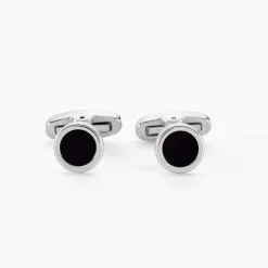 Boutons De Manchettes Jourdan Athos Acier Argenté Onyx