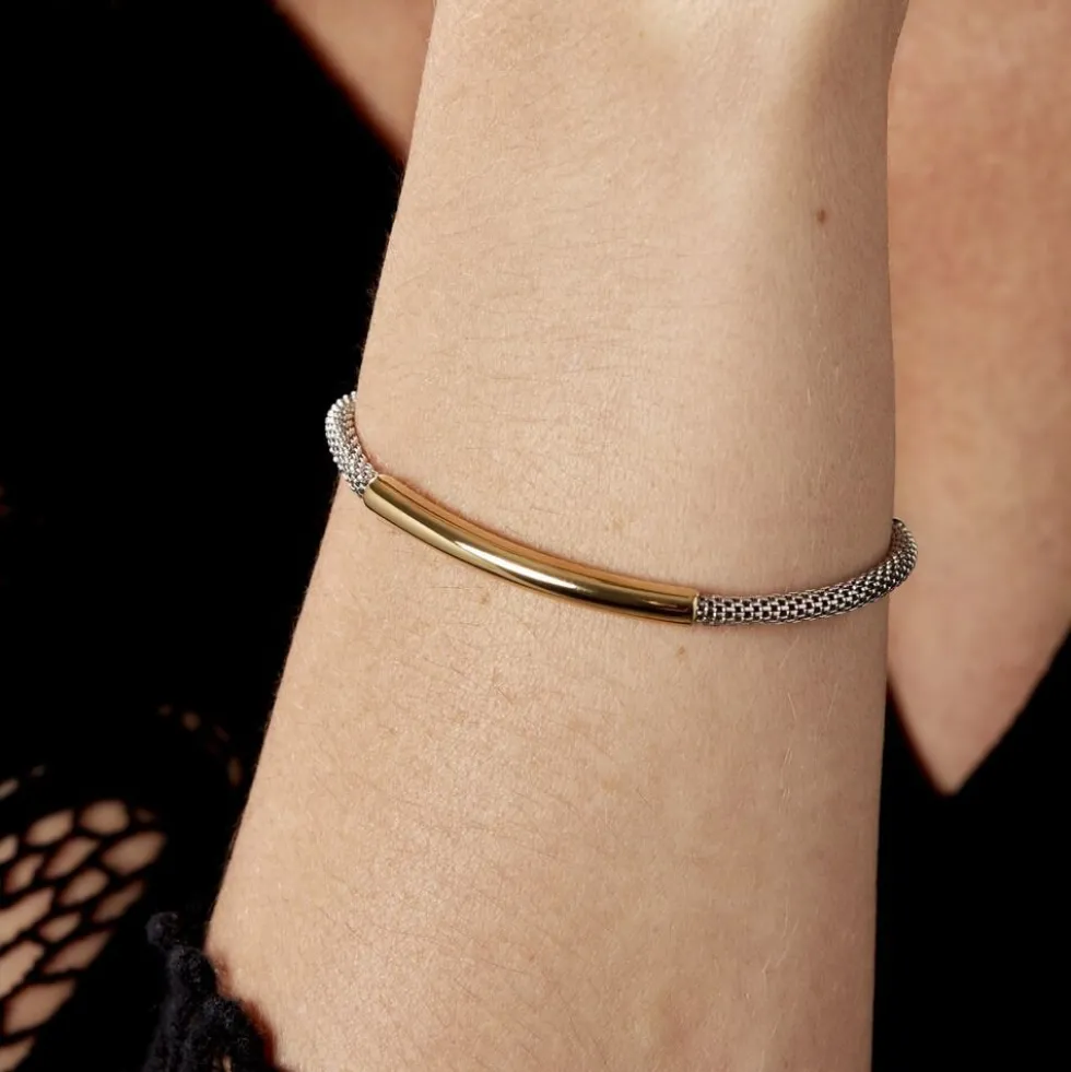 Bracelet Aedan Maille Popcorn Acier Bicolore