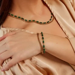 Bracelet Athena Acier Doré Malachite