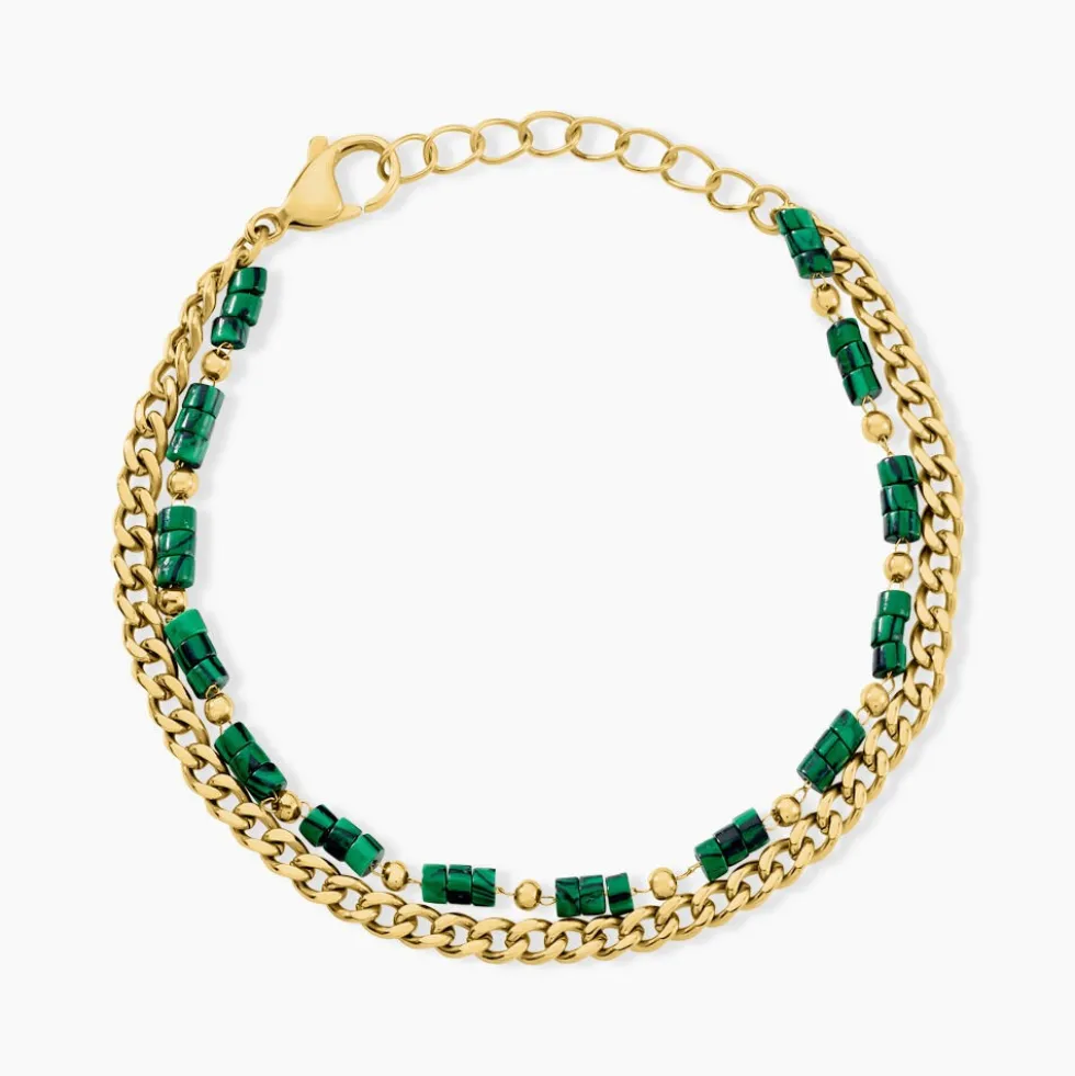 Bracelet Athena Acier Doré Malachite