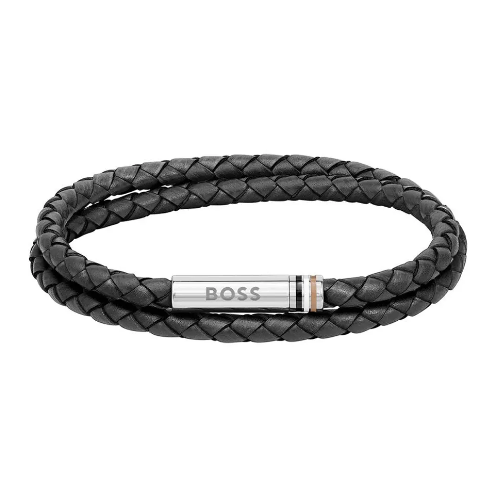 Bracelet Boss Ares Cuir De Veau Noir