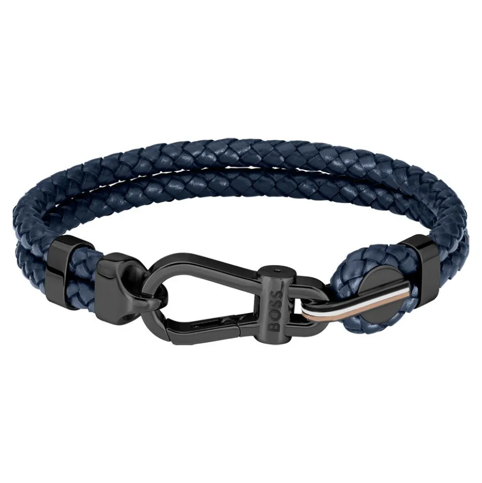 Bracelet Boss Ares Prime Cuir De Veau Bleu