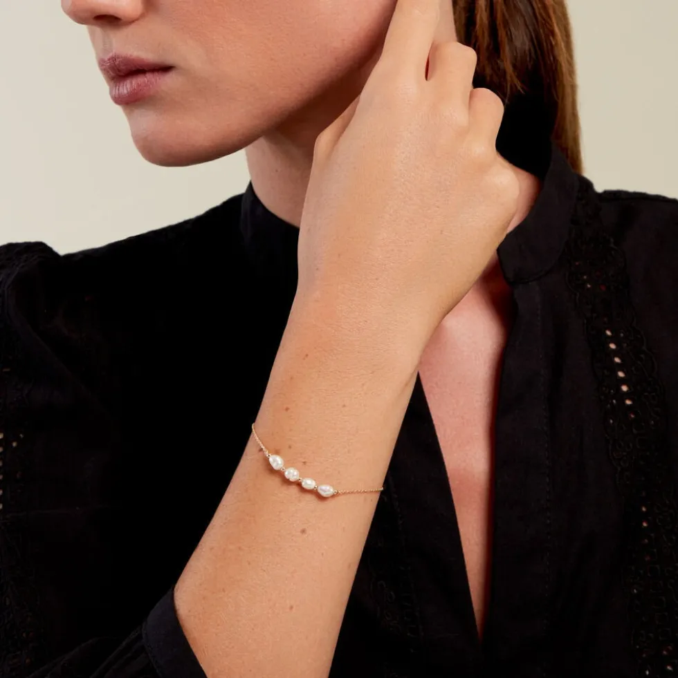 Bracelet Bron Or Jaune Perle De Culture